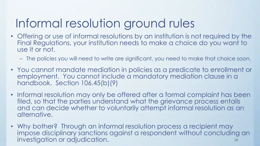 informal resolution ground rules offering