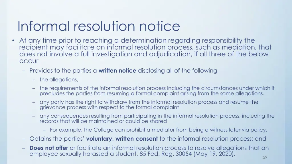 informal resolution notice at any time prior