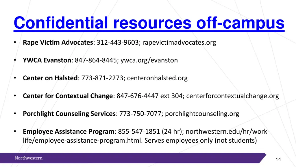 confidential resources off campus