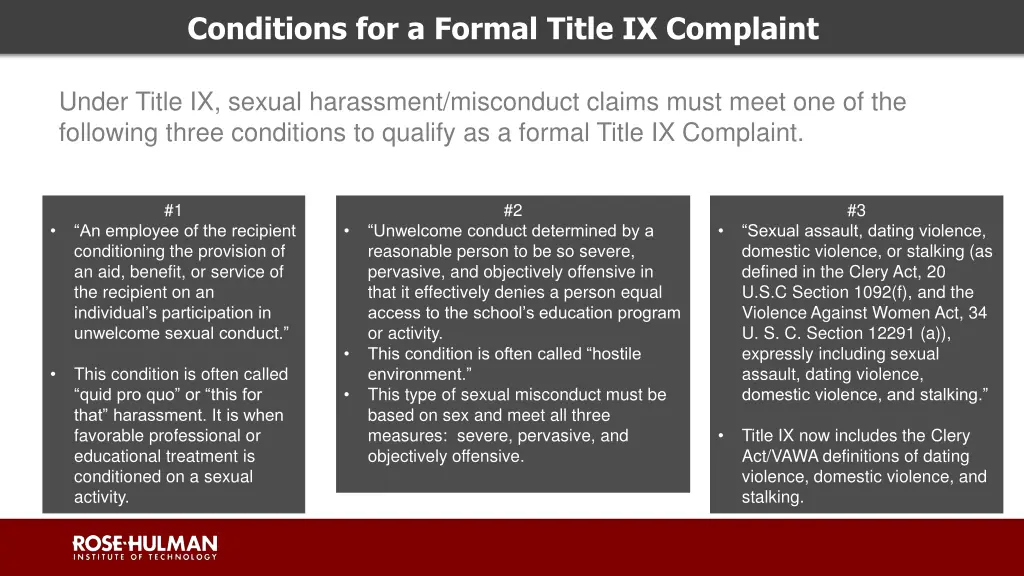 conditions for a formal title ix complaint