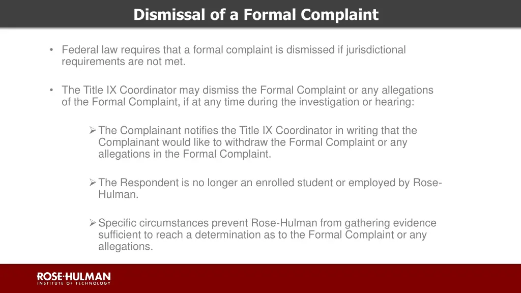 dismissal of a formal complaint