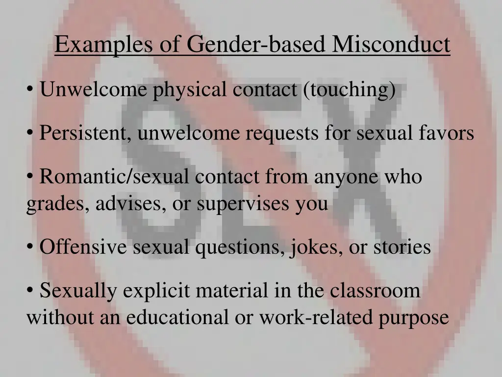 examples of gender based misconduct