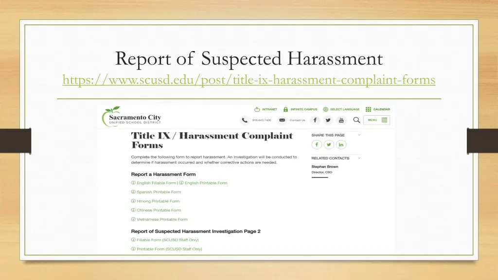 report of suspected harassment https www scusd