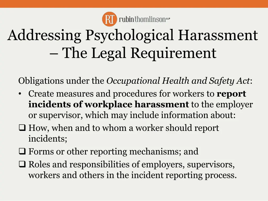 addressing psychological harassment the legal