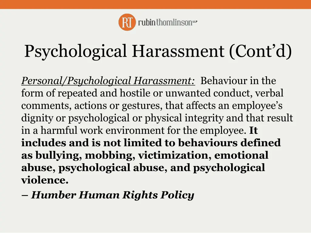 psychological harassment cont d