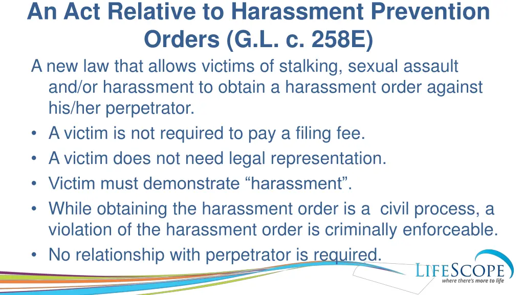 an act relative to harassment prevention orders