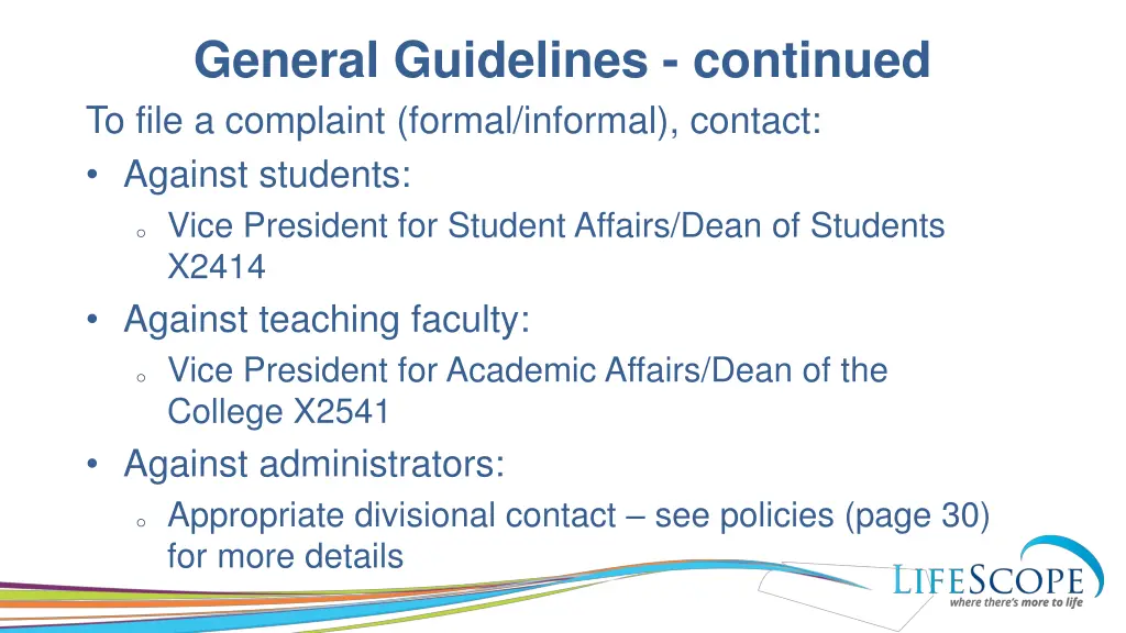 general guidelines continued to file a complaint