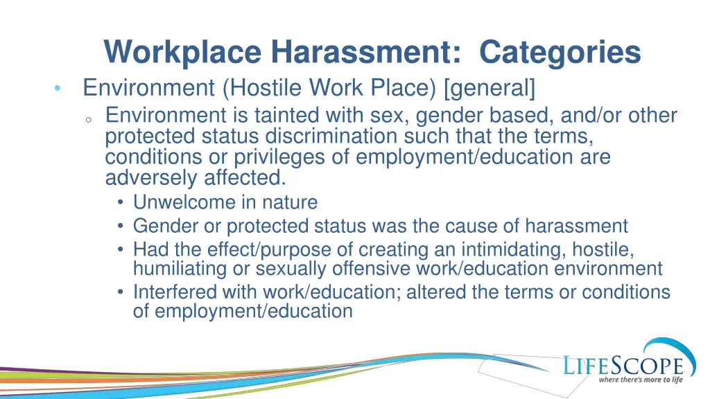 workplace harassment categories environment