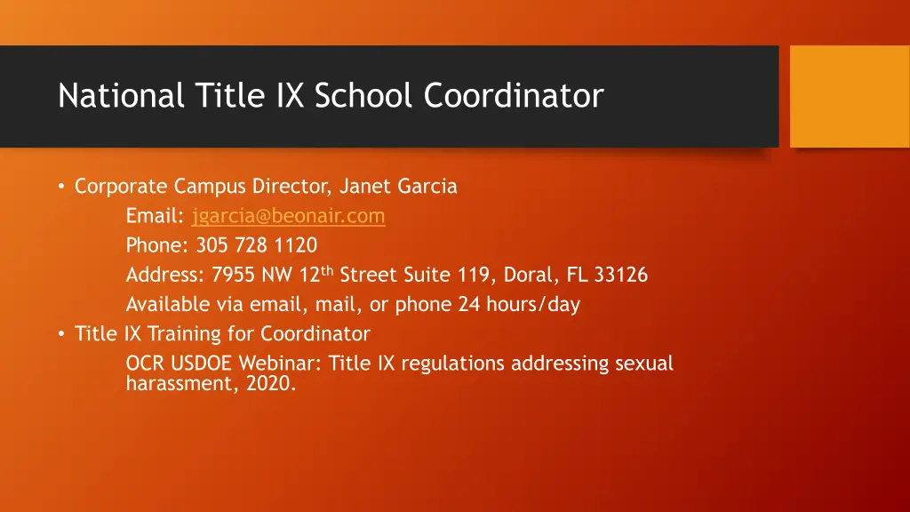 national title ix school coordinator