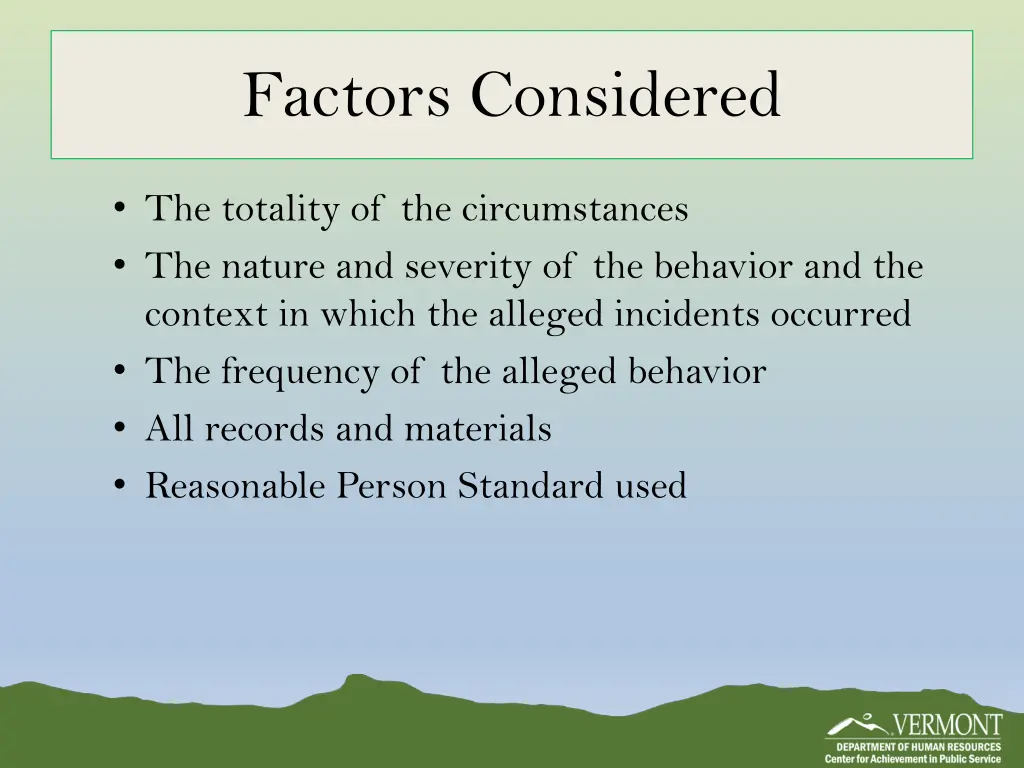 factors considered