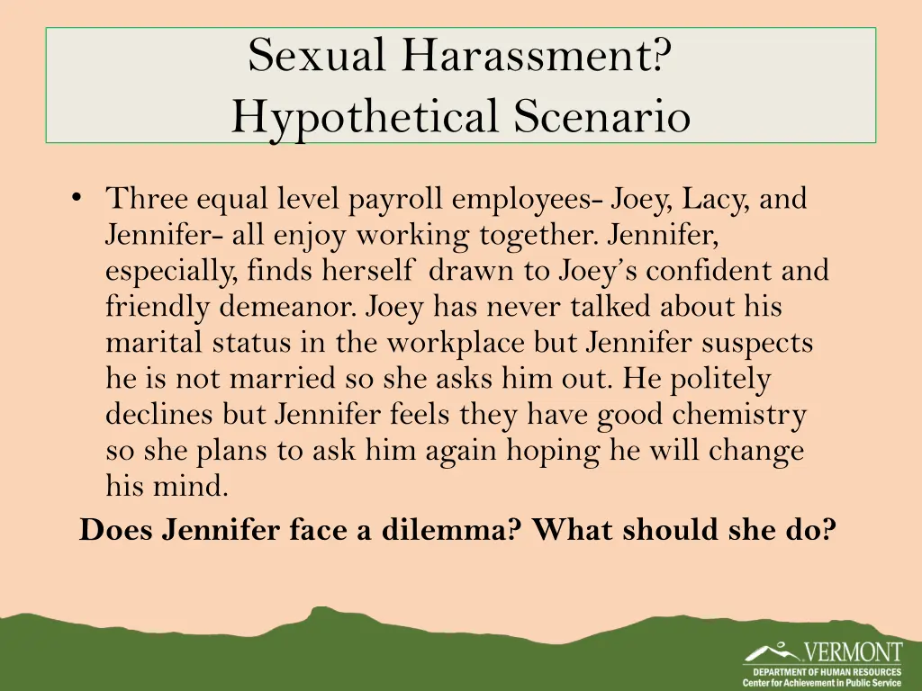 sexual harassment hypothetical scenario