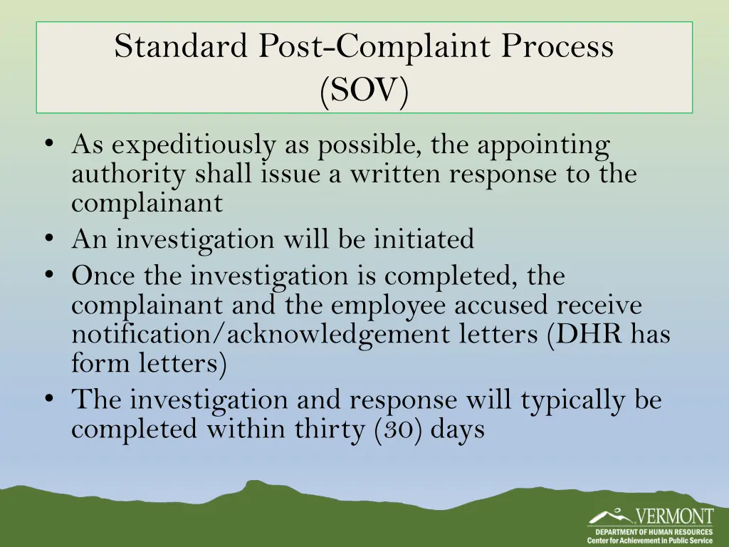 standard post complaint process