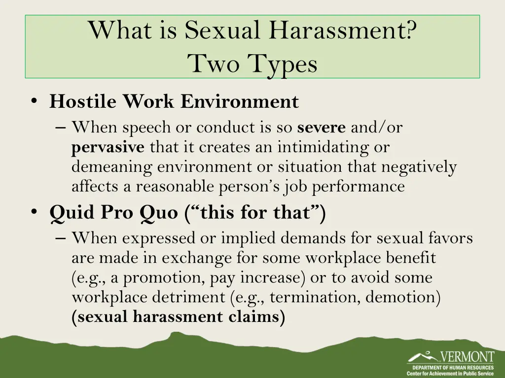 what is sexual harassment two types hostile work