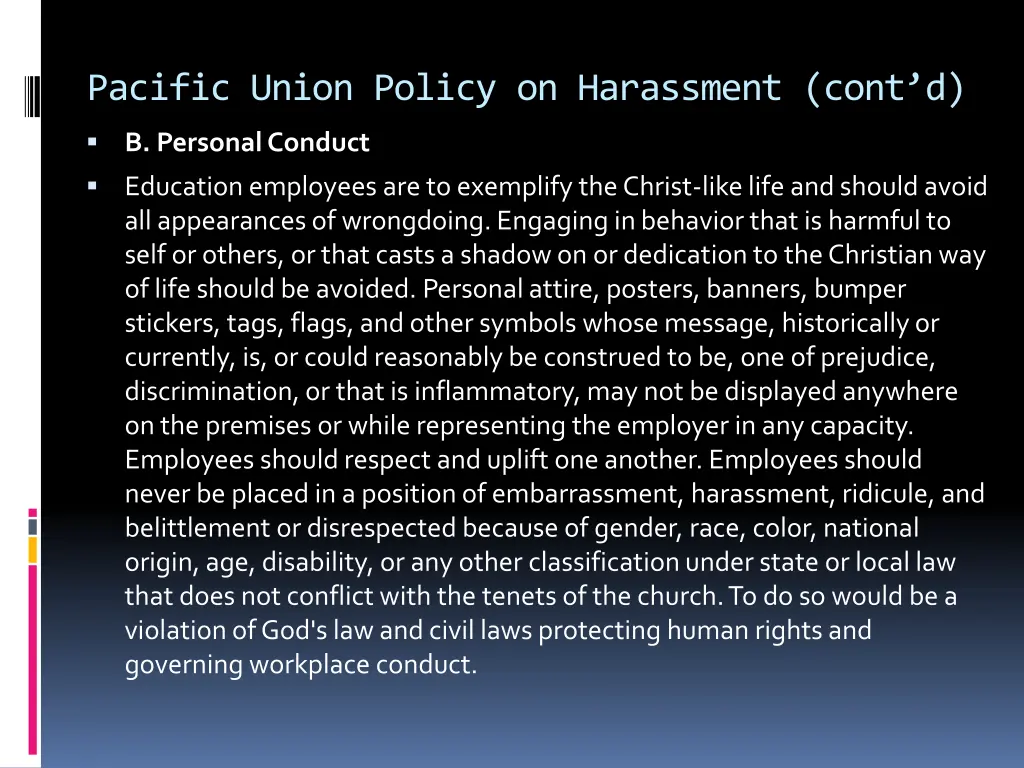 pacific union policy on harassment cont d