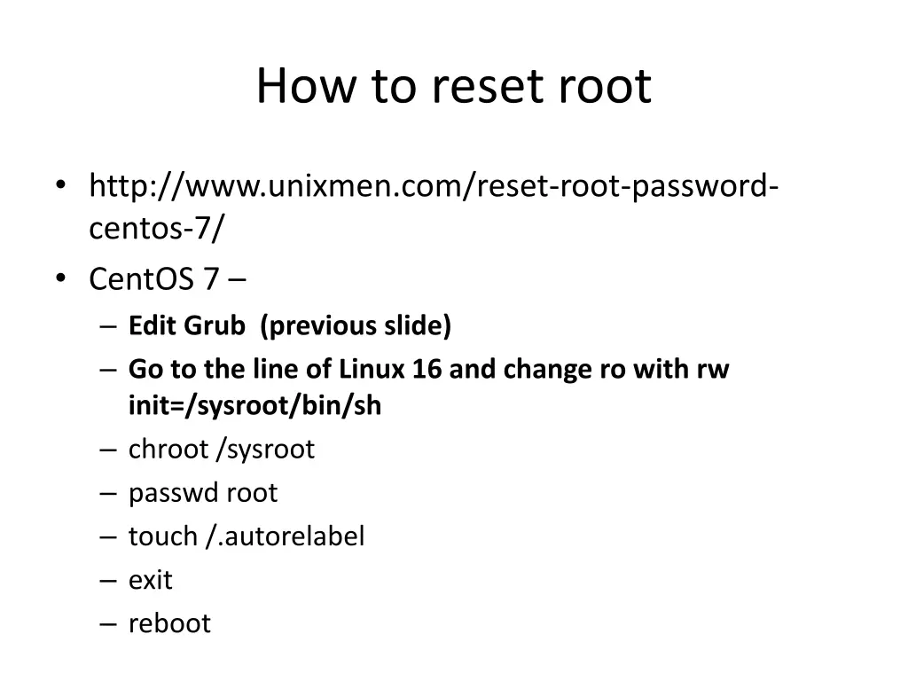 how to reset root