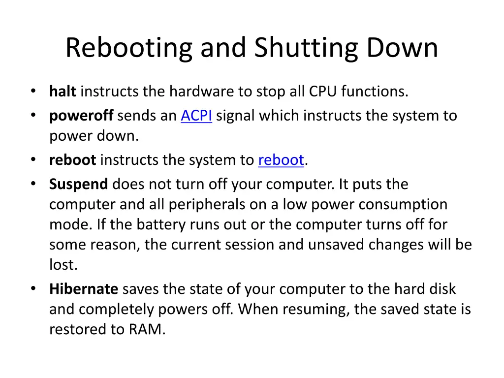 rebooting and shutting down