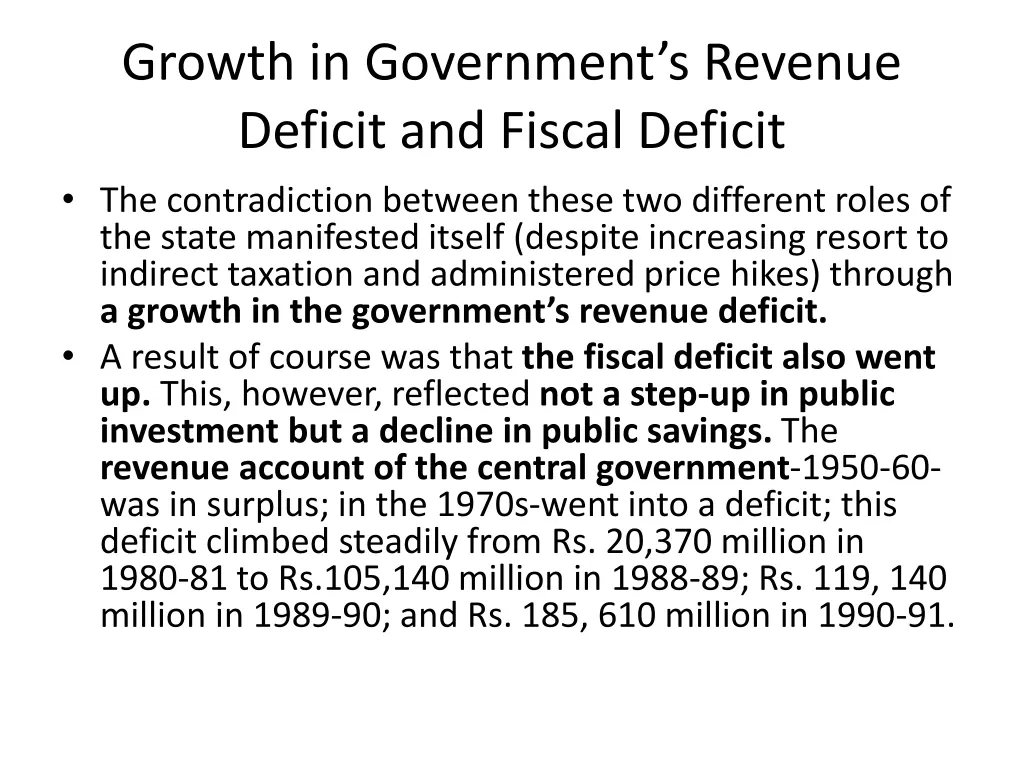 growth in government s revenue deficit and fiscal