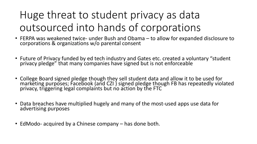 huge threat to student privacy as data outsourced