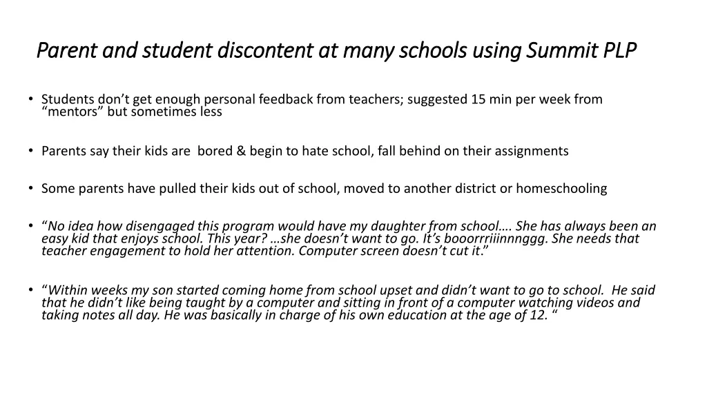 parent and student discontent at many schools