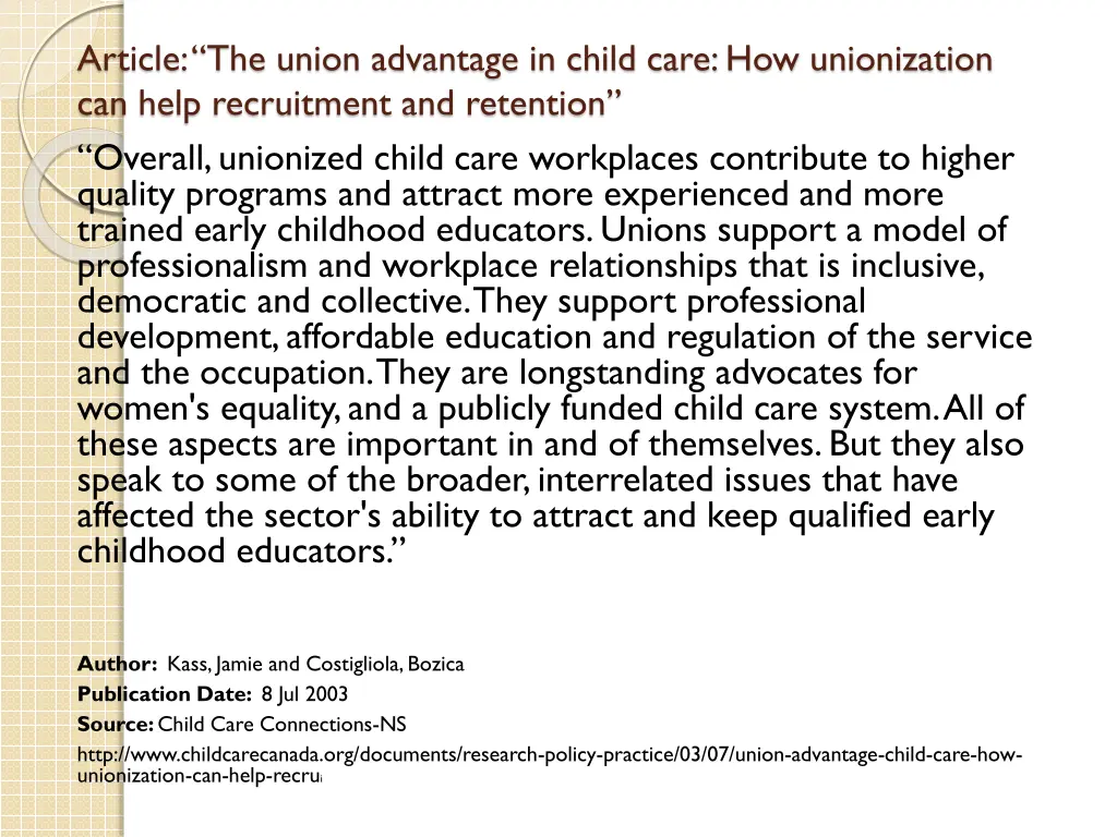 article the union advantage in child care