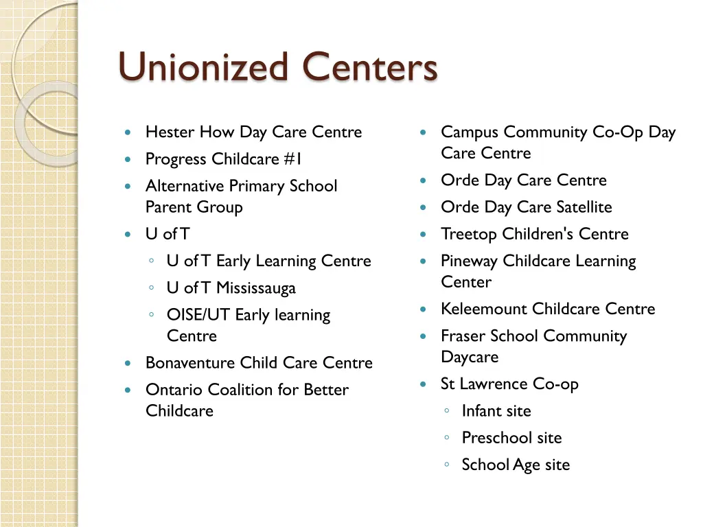 unionized centers 1