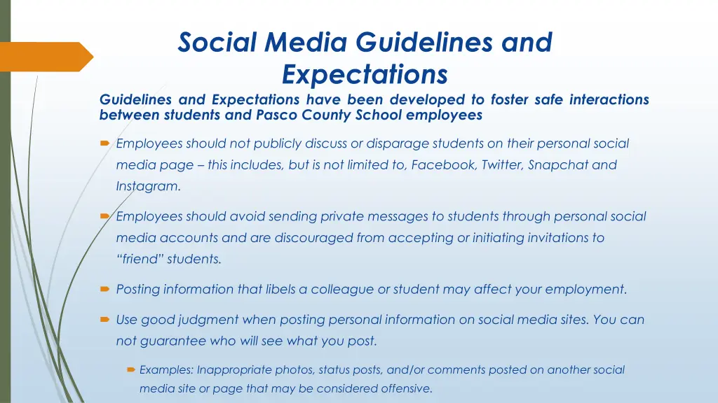 social media guidelines and expectations