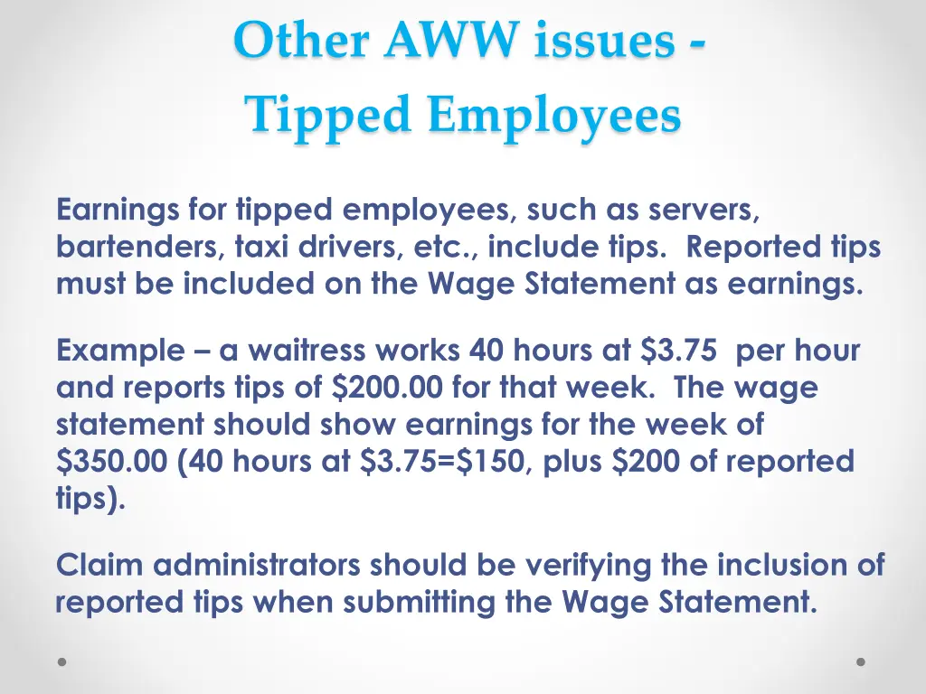 other aww issues tipped employees