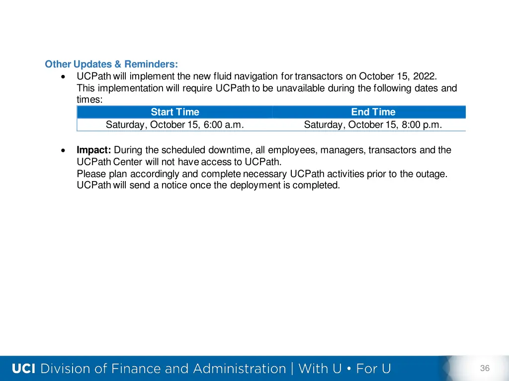 other updates reminders ucpath will implement