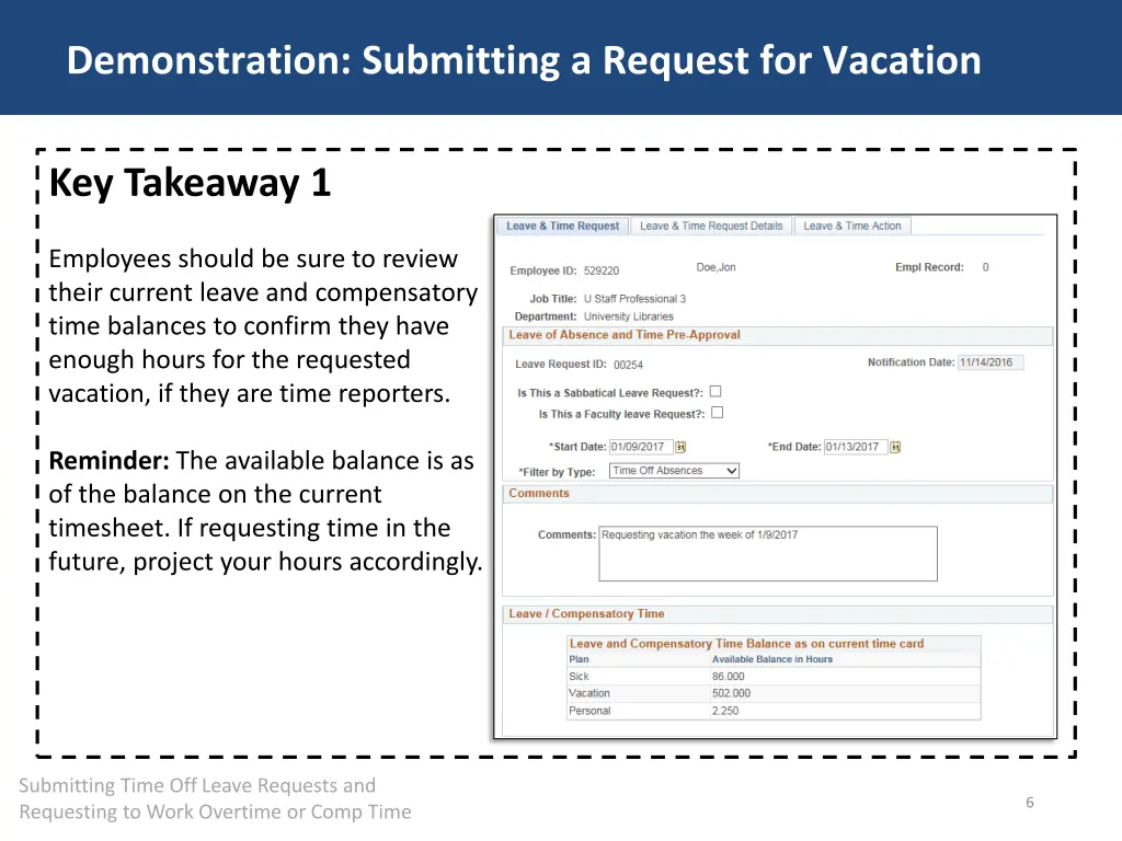 demonstration submitting a request for vacation 1