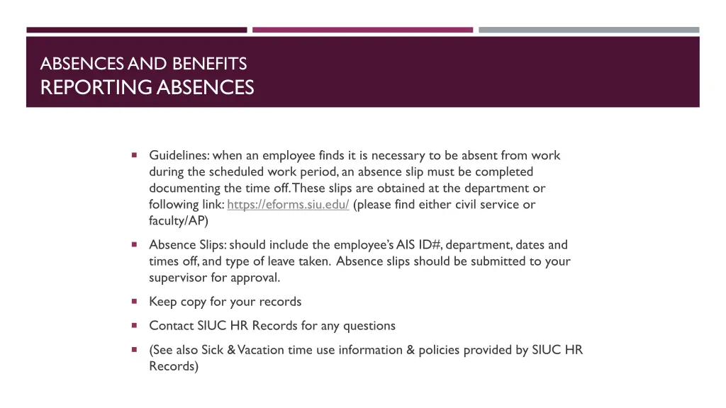 absences and benefits reporting absences