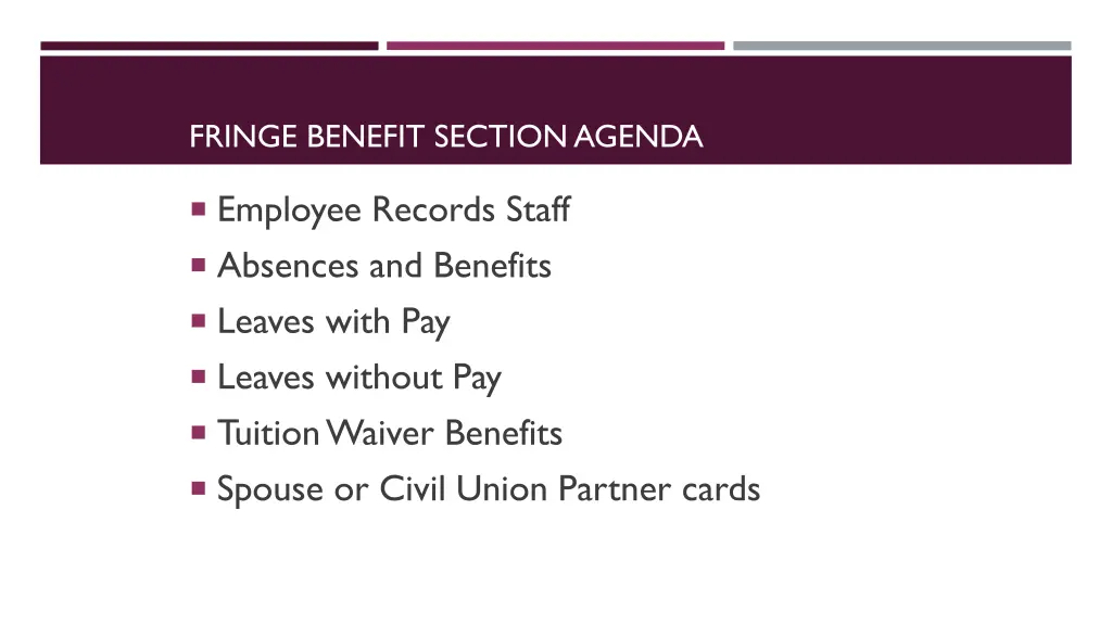 fringe benefit section agenda