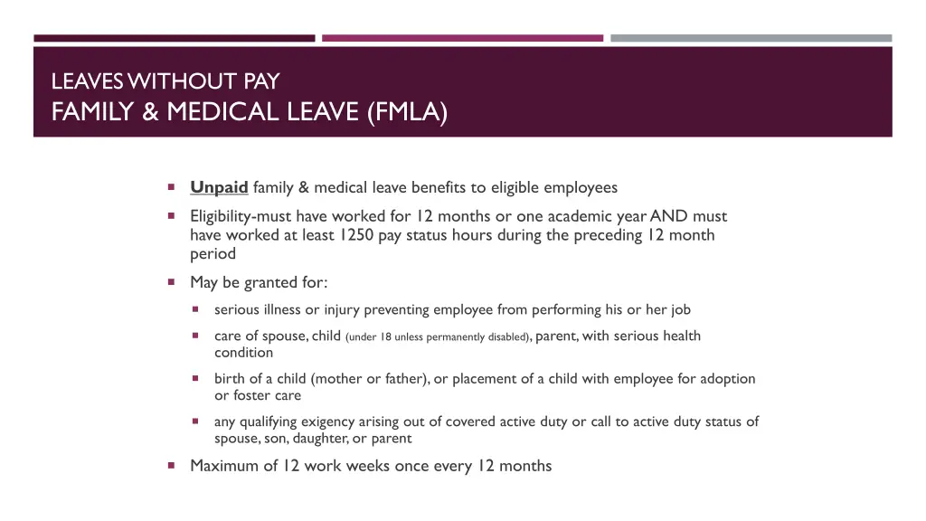 leaves without pay family medical leave fmla