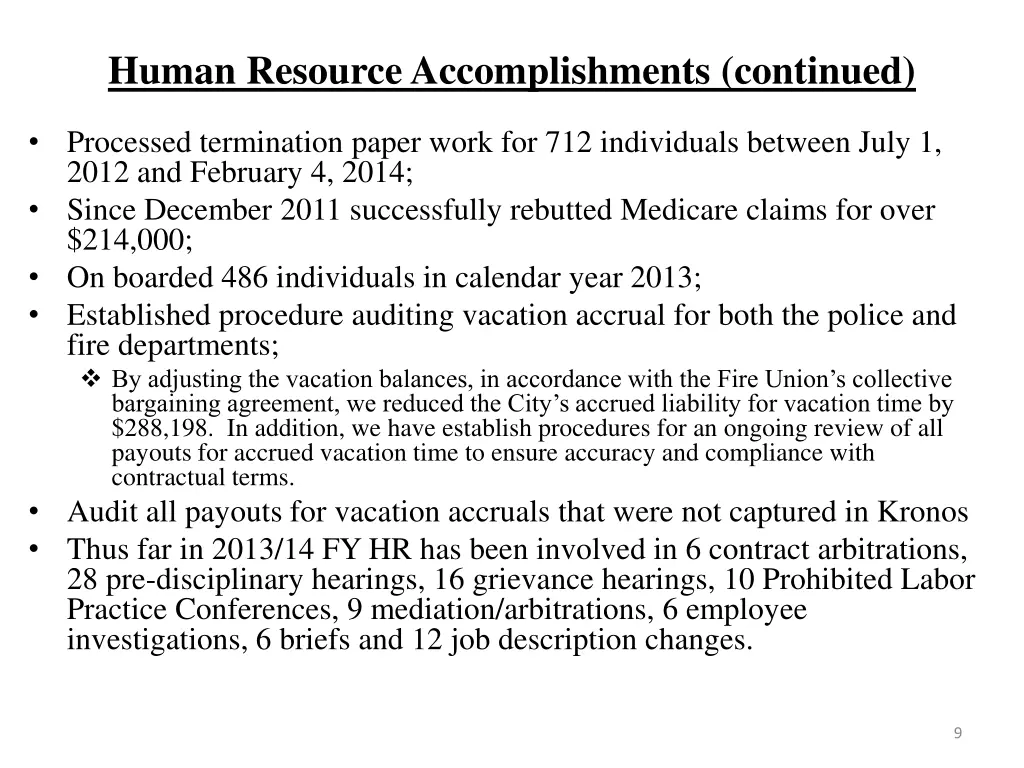 human resource accomplishments continued