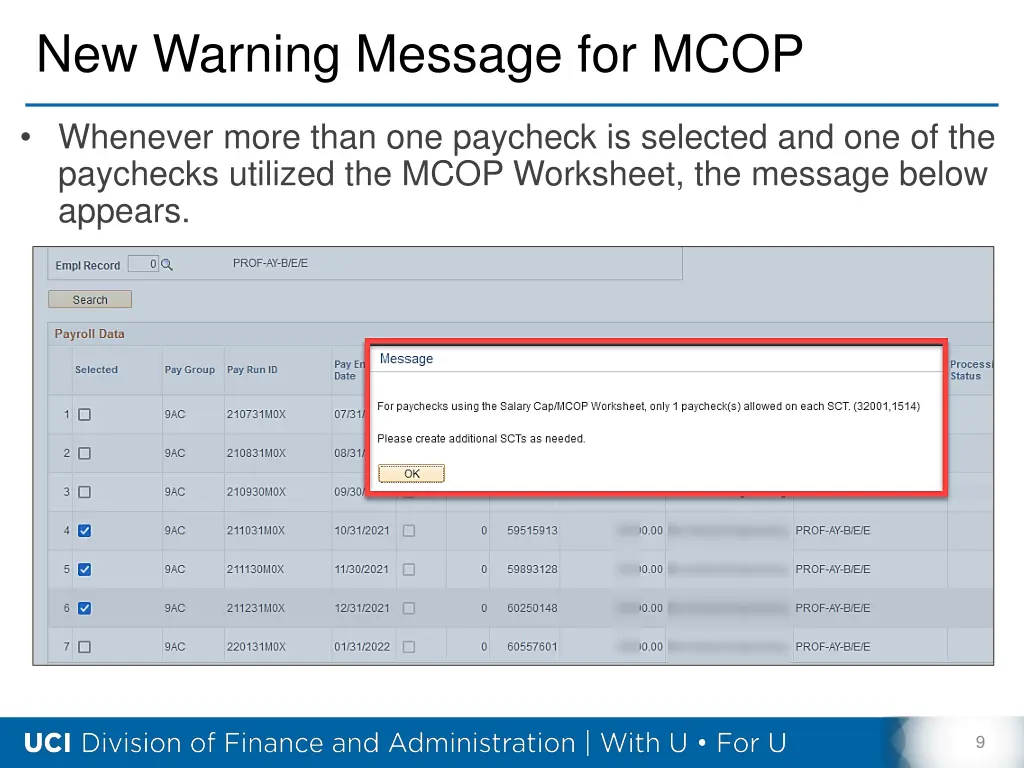 new warning message for mcop