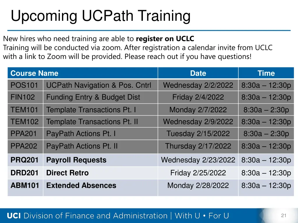 upcoming ucpath training