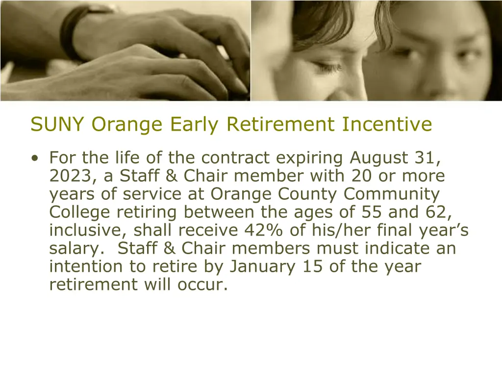 suny orange early retirement incentive