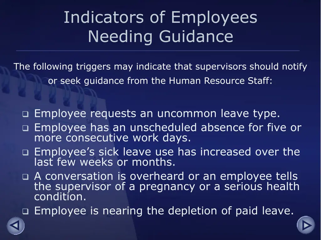 indicators of employees needing guidance