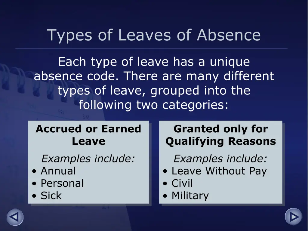 types of leaves of absence