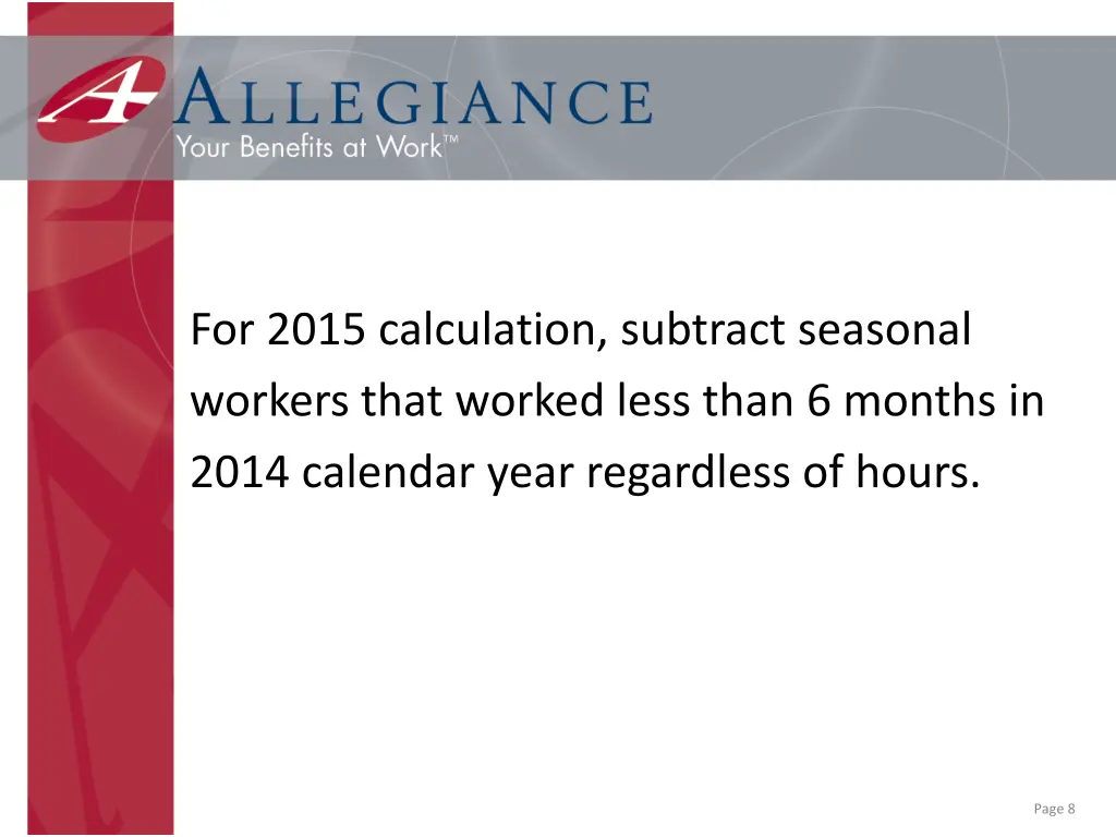 for 2015 calculation subtract seasonal workers