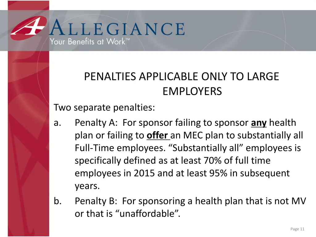 penalties applicable only to large employers