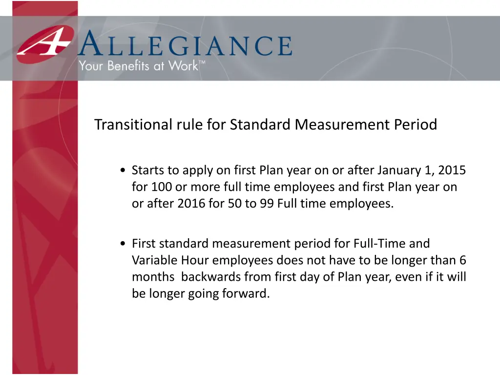 transitional rule for standard measurement period