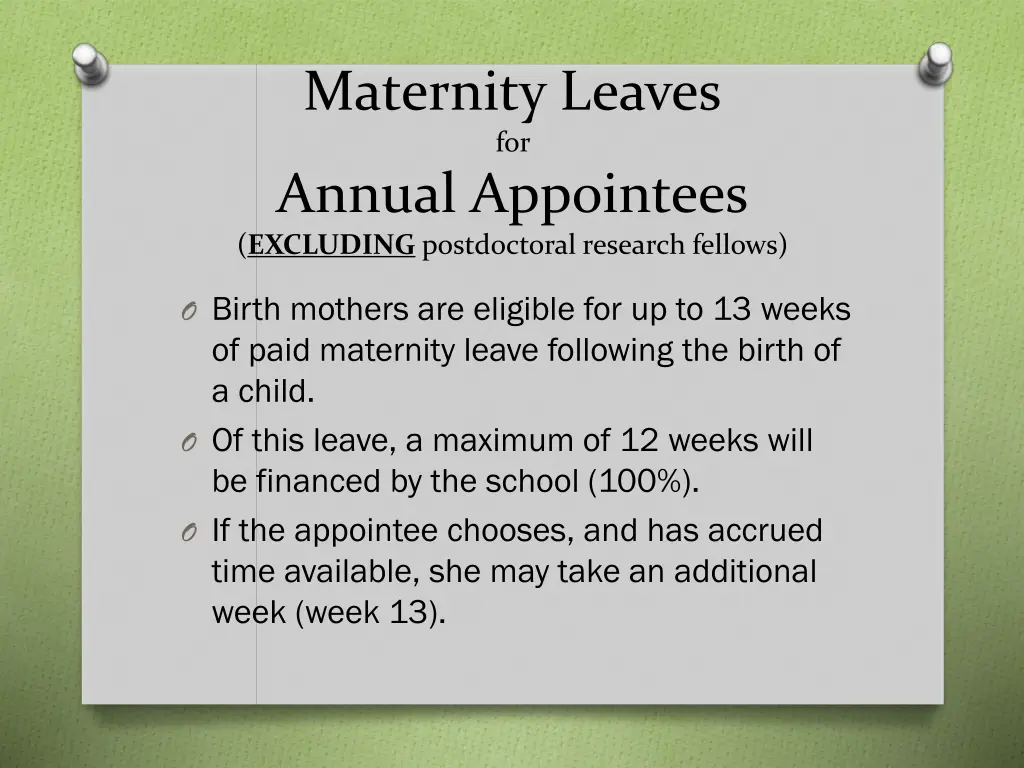 maternity leaves for annual appointees excluding