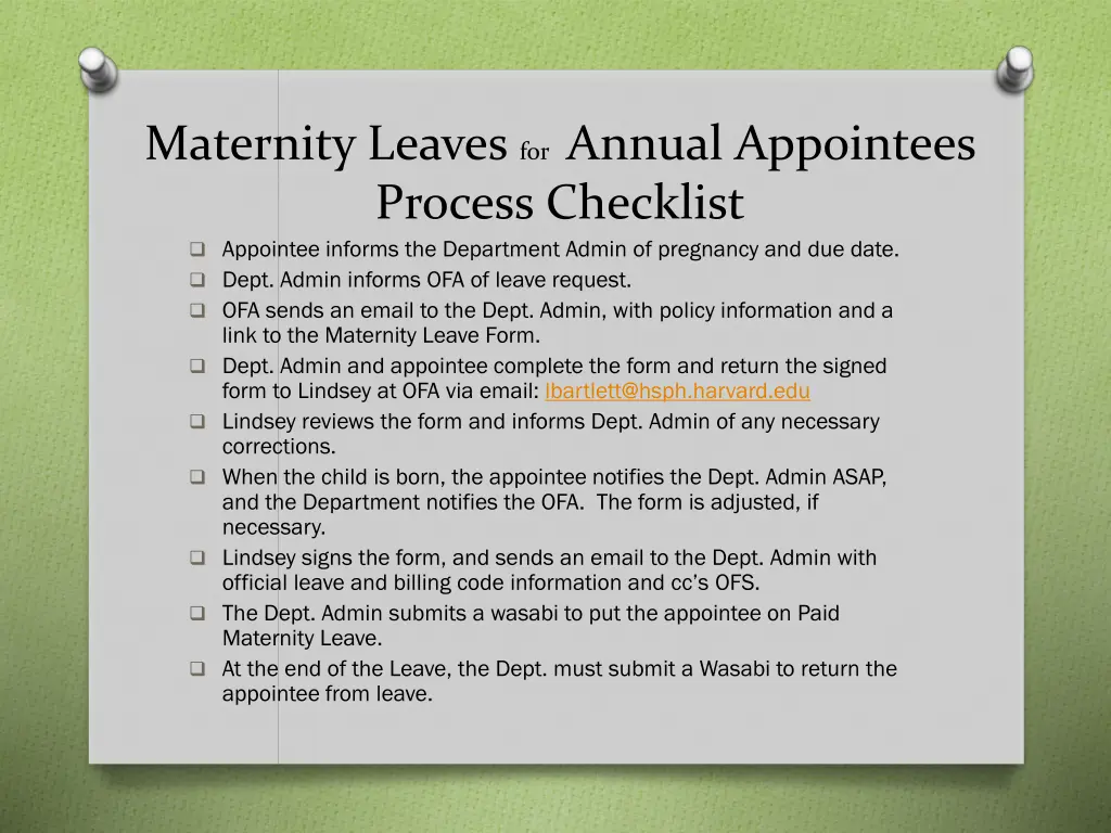 maternity leaves for annual appointees process