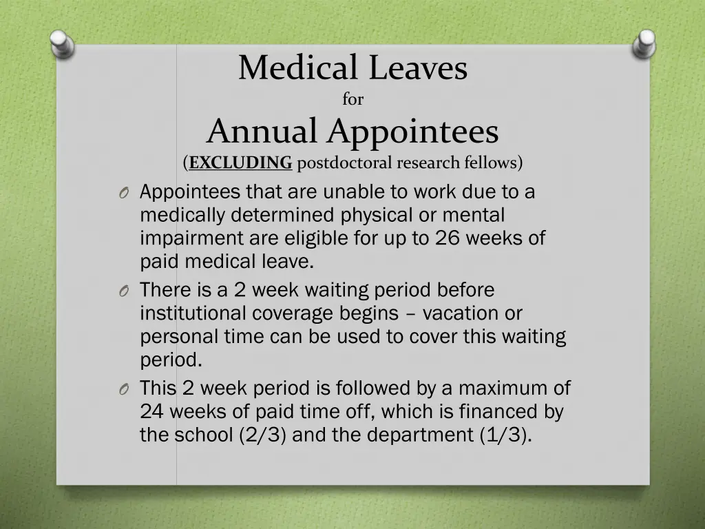 medical leaves for annual appointees excluding