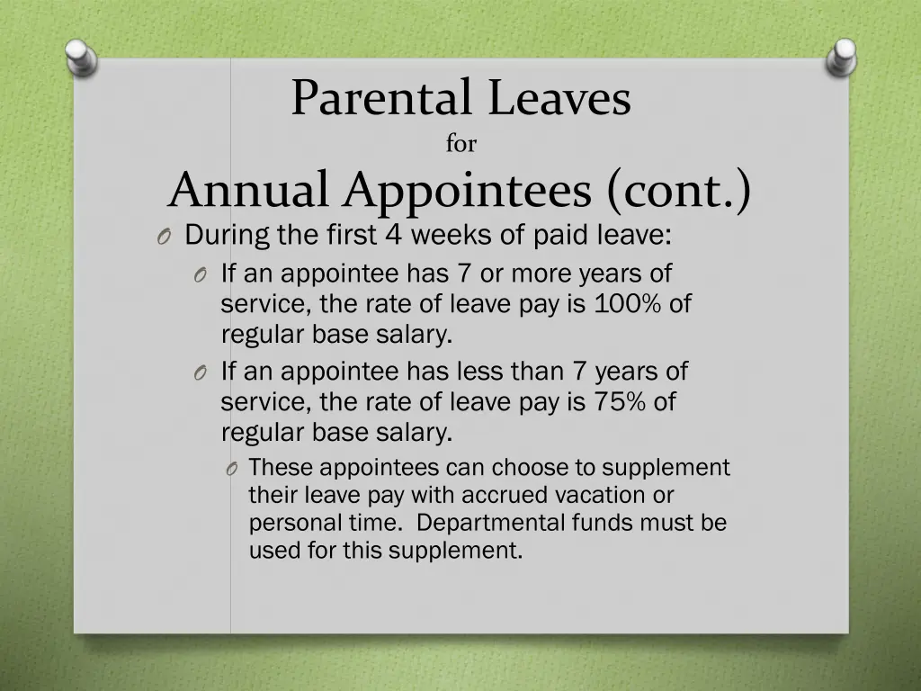 parental leaves for annual appointees cont