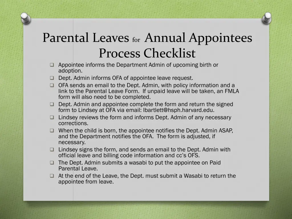 parental leaves for annual appointees process