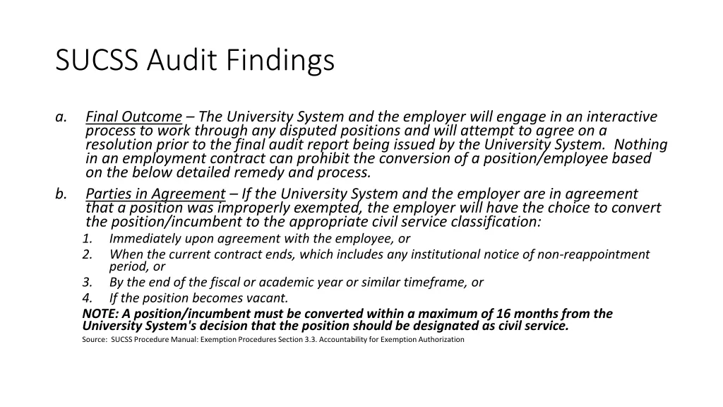 sucss audit findings