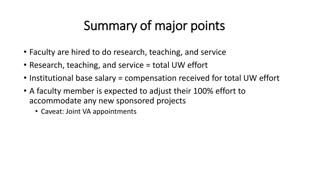 summary of major points summary of major points