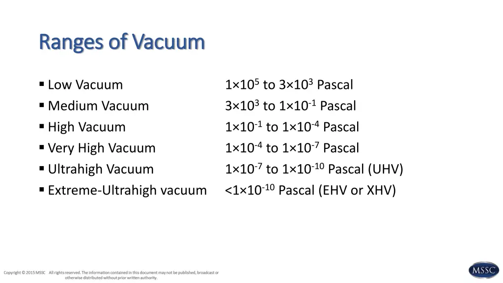 ranges of vacuum ranges of vacuum