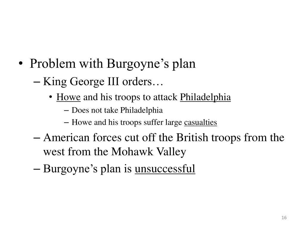 problem with burgoyne s plan king george